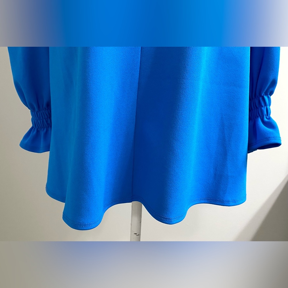 2 Hearts Womens S Blue Top Ruffle V-Neck Boho Fall Preppy Cottagecore Nautical - Picture 3 of 13